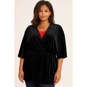 Halogen Women’s Black Velvet V Neck Elastic Waist Top size XL